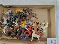 lot of early plastic toy horses & animals