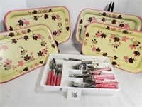 Vintage tin serving trays and silverware