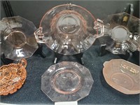 variety lot of pink depression glass