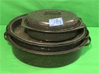 2 Speckled Roasting Pans With Lids