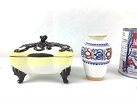 Vase porcelaine peint et bonbonnière  ESD Japan