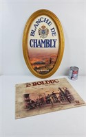 Publicité Chambly encadrée & La Bolduc sur bois