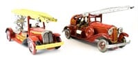 2 Tin Litho Wind-Up Fire Trucks