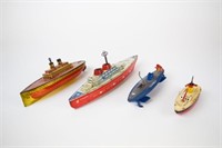 Set of 4 Wind-Up Tin Litho Toy Boats