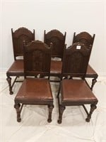 A Collection of 5 Tudor Revival Oak Chairs, Circa0