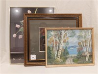 Two Decorative Framed Prints and an Original Work