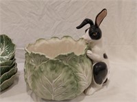 A Fitz and Floyd Figural Rabbit With Cabbage Bowl