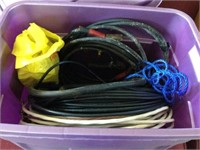 TUB WITH ASSORTED ELECTRICAL WIRE, JUMPER CABLES