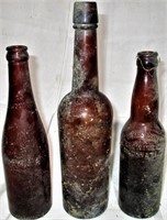 3 Whiskey/Beer Bottles Burnett Foss Schneider