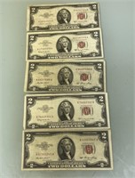 2 DOLLAR RED SEAL'S   ( 5 ) BUYING ALL 5