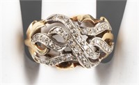 Vintage 14K Yellow & White Gold Diamond Swirl Ring