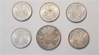 1965 CANADIAN SILVER DOLLAR + 5 HALF DOLLARS