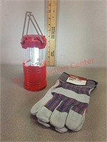 Mini portable lantern and size large gloves