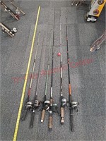 6 fishing poles, zebco & others