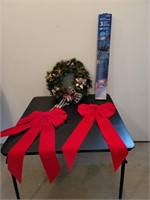 Outdoor Christmas bows, wreath & LED Stakes
