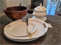 Soup Terrain, Platters and Wooden Salad Bowl