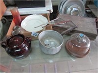 SILVERWARE BOX, STONEWARE, CHEESE DISH AND