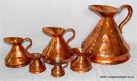 Set of Six  Victorian Copper Haystack Measures