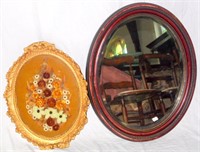 Vintage Oval Mahogany Framed Bevelled Mirror