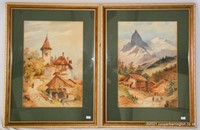 A Pair of L.Sykes Watercolour Alpine Landscapes