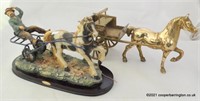 Antique Brass Horse and Cart and One Other