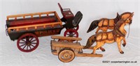 Two Vintage Wooden Horse and Carts