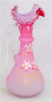 Antique Bohemian Frilled Pink Opaline Glass Vase