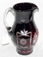 Large Vintage Ruby & Hand Cut Glass Pouring Jug