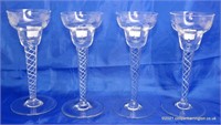 Four Antique Engraved Air twist Wine Glasses