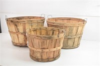 3 Vintage Natural Bushel Baskets