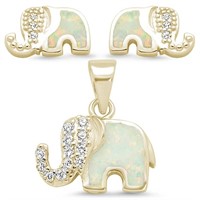Beautiful Topaz & Opal Elephant Pend& Earrings Set