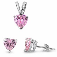 Heart Shape 2.00 ct Pink Topaz Pend& Earrings Set