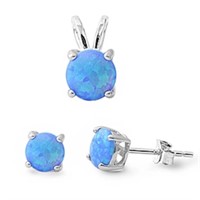 Round Blue Opal Pendant & Earrings
