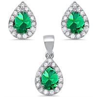 Pear Shape Emerald & Topaz Pend& Earrings Set