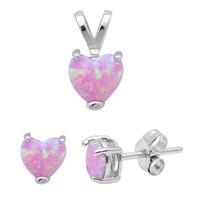 Heart Shape Pink Opal Pendant & Earrings Set