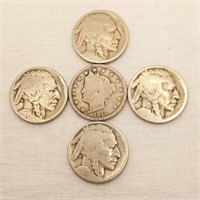 1912 V & 4 Buffalo Nickels
