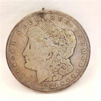1921-D Morgan Silver Dollar with Initials Stamped