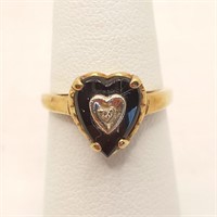 10K Heart Ring w/ Onyx & Diamond