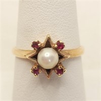 10K Pearl & Rubies Ring