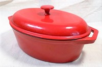 NICE- enameled cast iron roaster- RED
