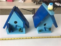 Collection of 2 handmade blue bird houses