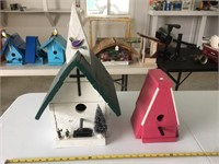 Collection of 2 handmade bird houses white/pink