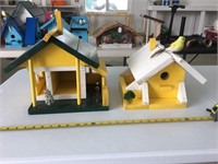 Collection of 2 handmade yellow bird houses