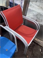 Lot of 2 red vinyl and white outdoor chairs