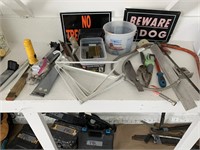 Hanging rack items and tools lot