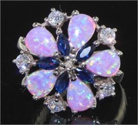 Stunning Pink Opal, Sapphire & White Topaz Ring