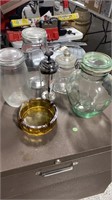 Misc jars, ashtray -green jar has Italy marking