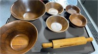 Wooden bowl set and rolling pin