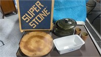 Superstore pizza  pan, Corning ware loaf dish,