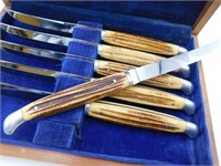 Set of 6 Queen Steak Knives Stag Handles